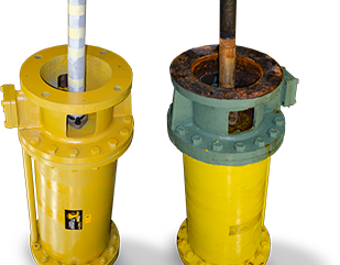 Two yellow cylinders, the left is damaged and the right has been repaired